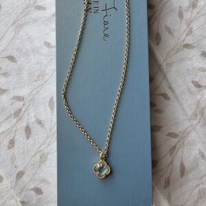925 Sterling Silver In Gold Tone Clover Pendant Necklace with Turquoise Accent